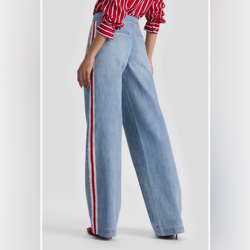 ALICE + OLIVIA Xnder Racing Stripe Wide Leg Jeans - Picture 3 of 11